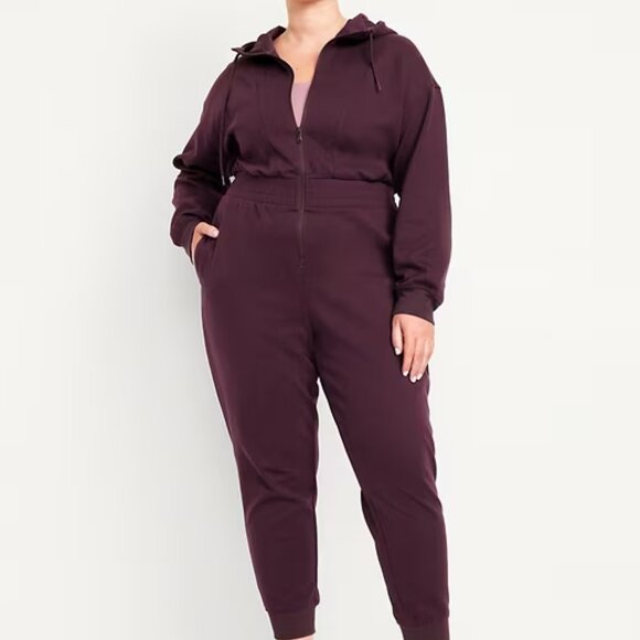 NWT Old Navy 3X Plus Size Boxwood Plum Dynamic Fleece Hooded Jumpsuit - Picture 1 of 7